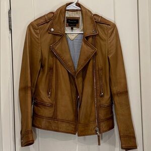 Massimo Dutti Tan Leather Biker Jacket